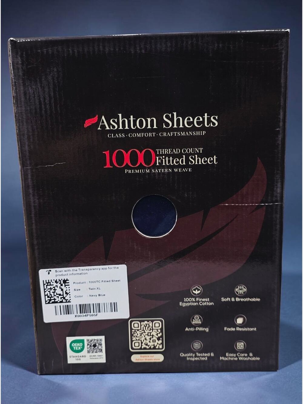 Ashton Sheets 1000 TC Egyptian Cotton Fitted Sheet Twin XL Navy Blue Deep Pocket